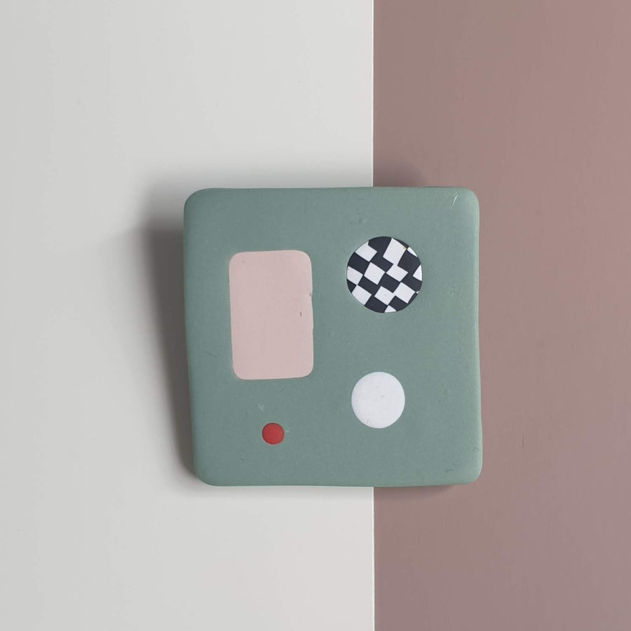 Blush Pink Square Block Brooch - Pink, Sage, White , Red and Checker - Clac Clac Design