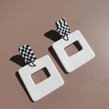 Little Swinging Swashbuckle - CHECKER and WHITE Statement Dangled Earrings - Clac Clac Design