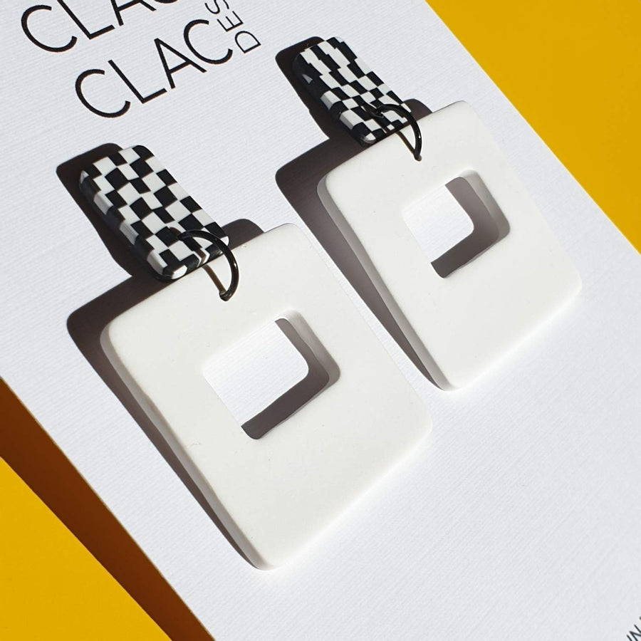 Little Swinging Swashbuckle - YELLOW and White Statement Dangled Earrings - Clac Clac Design