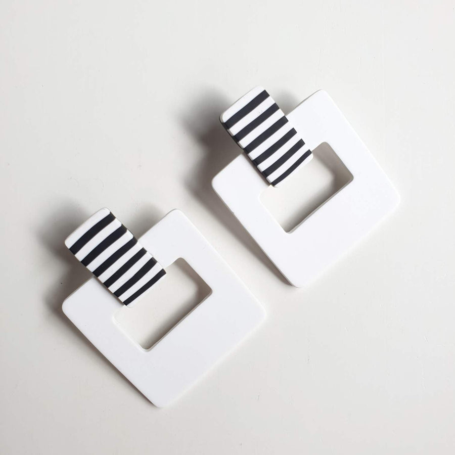 Swashbuckle - Black and White Striped Statement Earrings - Clac Clac Design