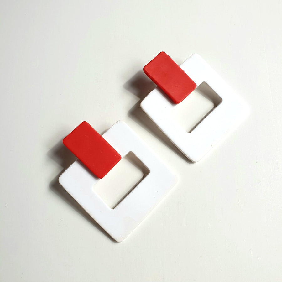Swashbuckle - Red and White Statement Earrings - Clac Clac Design