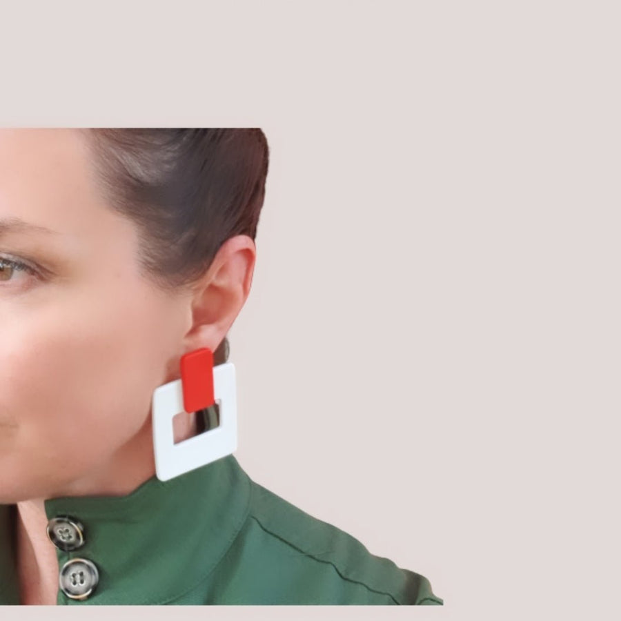 Swashbuckle - Red and White Statement Earrings - Clac Clac Design